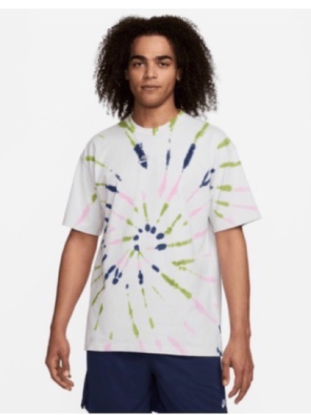Nike White Tie-Dye Tee with Navy, Pink & Lime Accents